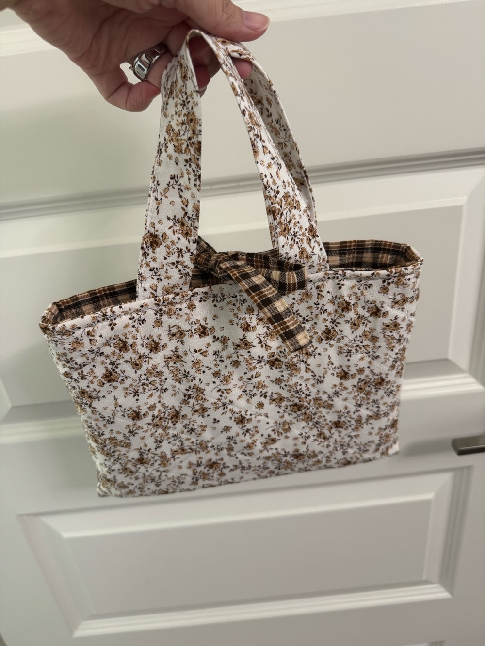 Handmade Quilted Floral Book Sleeve with Brown Plaid Lining